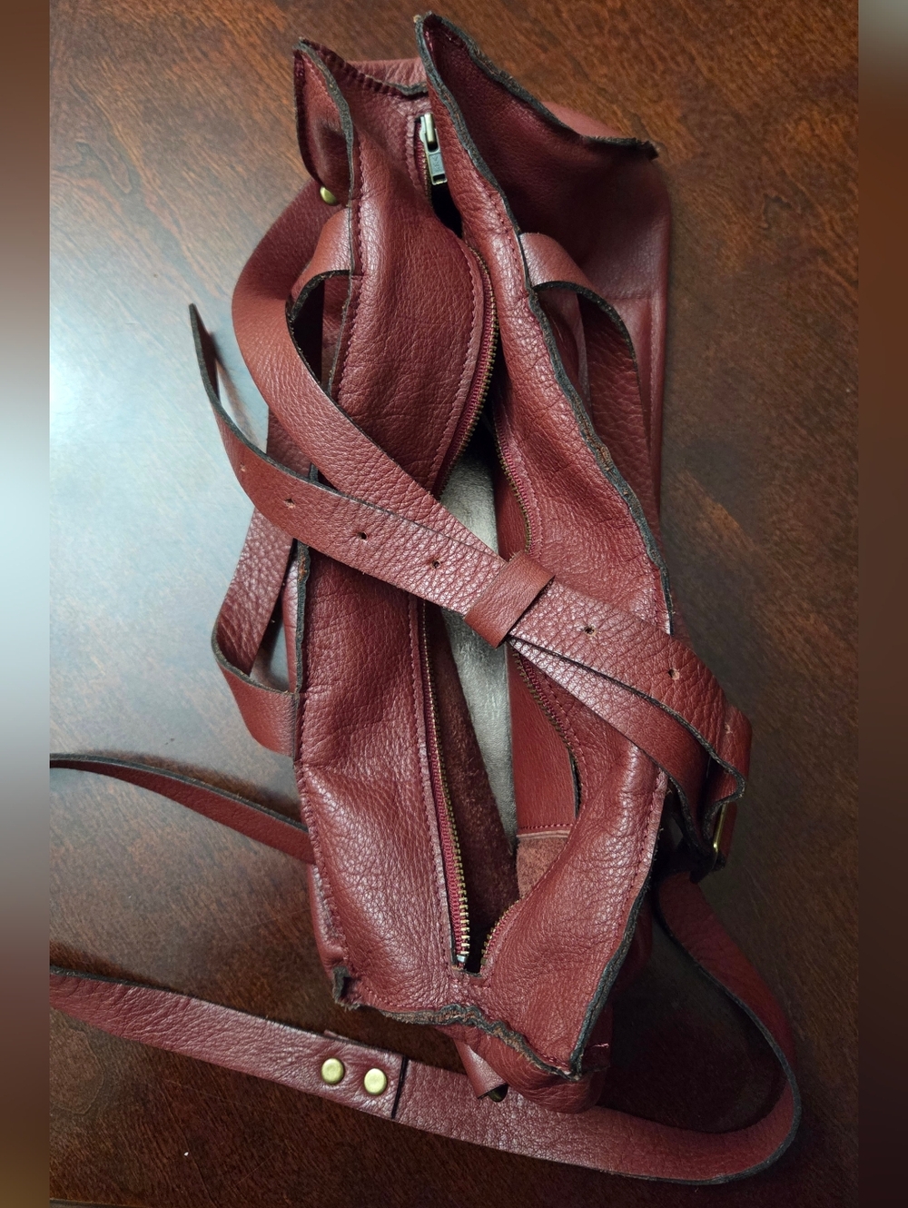 Stitch & Tickle Oxblood Leather Crossbody Satchel | Artisan Handmade Slouchy Bag - Picture 10 of 11